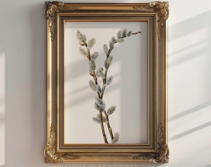 Simple Winter Wall Art Winter Willow Branch Printable Vintage Botanical Digital Art Prints, Vintage Cottage Decor Holiday Farmhouse Decor