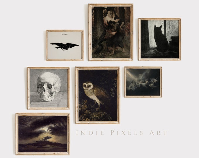 Vintage Dark Academia Prints Gallery Wall SET of 7 Vintage Moody Decor Digital Art Printable Vintage Moody Gallery Set Dark Cottagecore