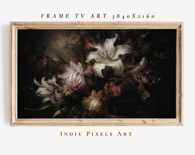 Frame TV Art Moody Artful Floral Painting Maximalist Decor | Instant Digital Download Art for Samsung Frame TV Dark Academia Decor
