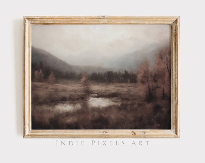 Autumn Landscape Print Vintage Style Fall Painting Moody Landscape Farmhouse Decor Rustic Wall Digital Print Autumn Landscape Tonal Decor