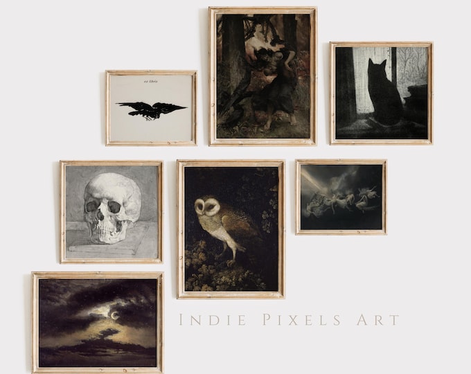 Vintage Halloween Prints Gallery Wall SET of 7 Vintage Halloween Decor Digital Art Printable Vintage Halloween Gallery Set Dark Academia