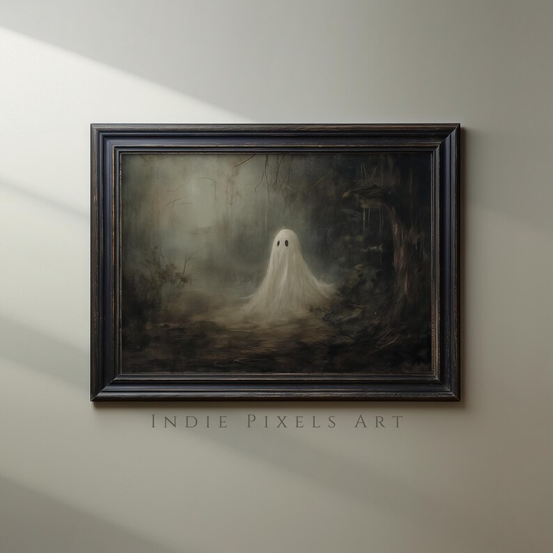 Halloween Art Ghost Painting Printable Halloween Decor, Cute Ghost Painting Digital Art Print Halloween Wall Art Print Primitive Ghost