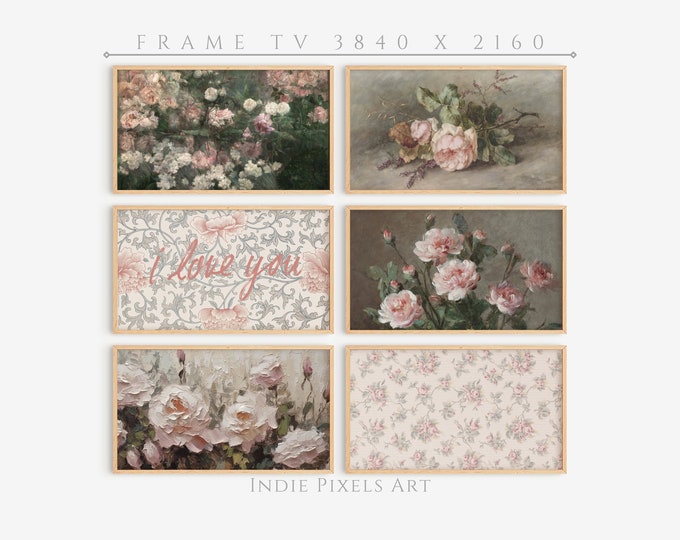 Frame TV Art Valentines Day Vintage Art for Samsung Frame TV | Soft Pink and Blush Roses Neutral Art for Valentines Party Instant Download
