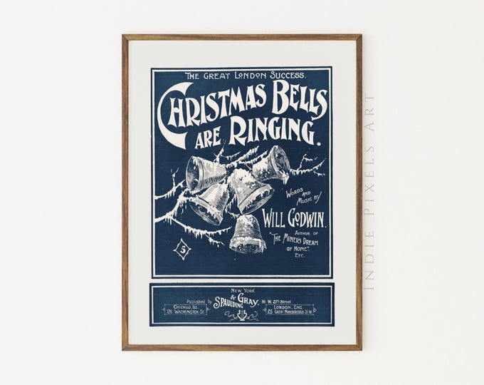 Retro Christmas Wall Art Printable Vintage Christmas Art Prints | Vintage Cottage Retro Blue Christmas Decor Holiday Modern Farmhouse Decor