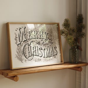 Arte de Natal para impressão Vintage Placa de Feliz Natal Arte para impressão de feriado | Decoração de Natal rústica vertical Placa de Natal vintage