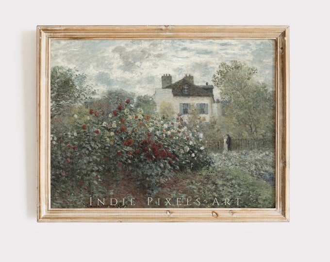 Rose Garden Vintage Painting Monet Art | Vintage Farmhouse Cottage Art PRINTABLE Cottagecore Room Decor | Digital Download
