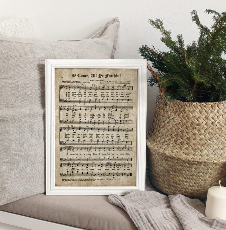 O Come All Ye Faithful Print, Vintage Christmas Carol Art (digital