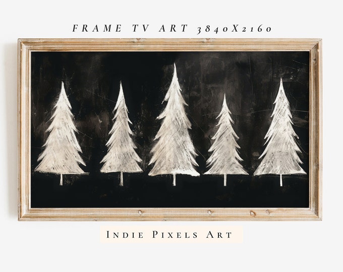 Christmas Trees Chalkboard Frame TV Art Black Farmhouse Christmas Decor | Digital Download Art for Samsung Frame TV Art Instant Download