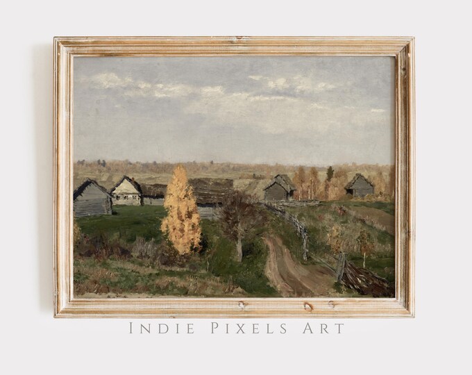 Printable Wall Art Vintage Autumn Landscape Digital Print Vintage Fall Primitive Countryside Painting Farmhouse Decor Digital Print