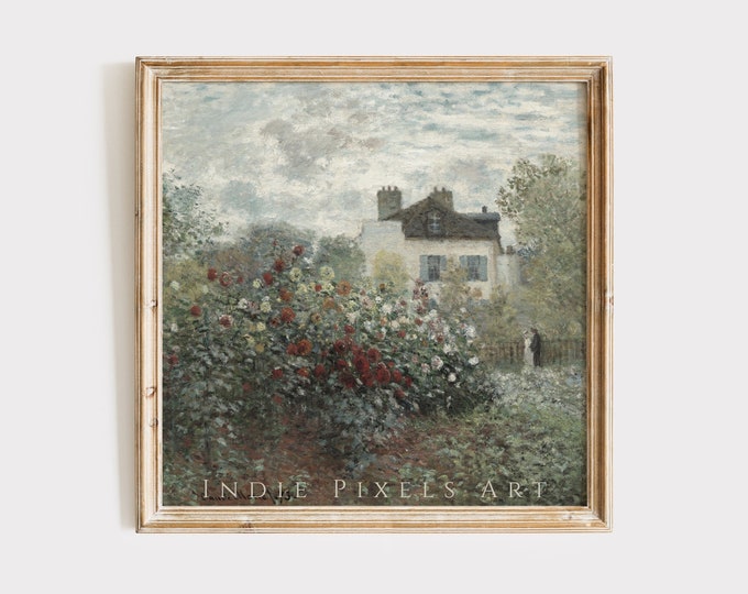 Printable Rose Garden Vintage Painting Monet SQUARE Print | Vintage Farmhouse Cottage Art PRINTABLE Cottagecore Room Decor Digital Download