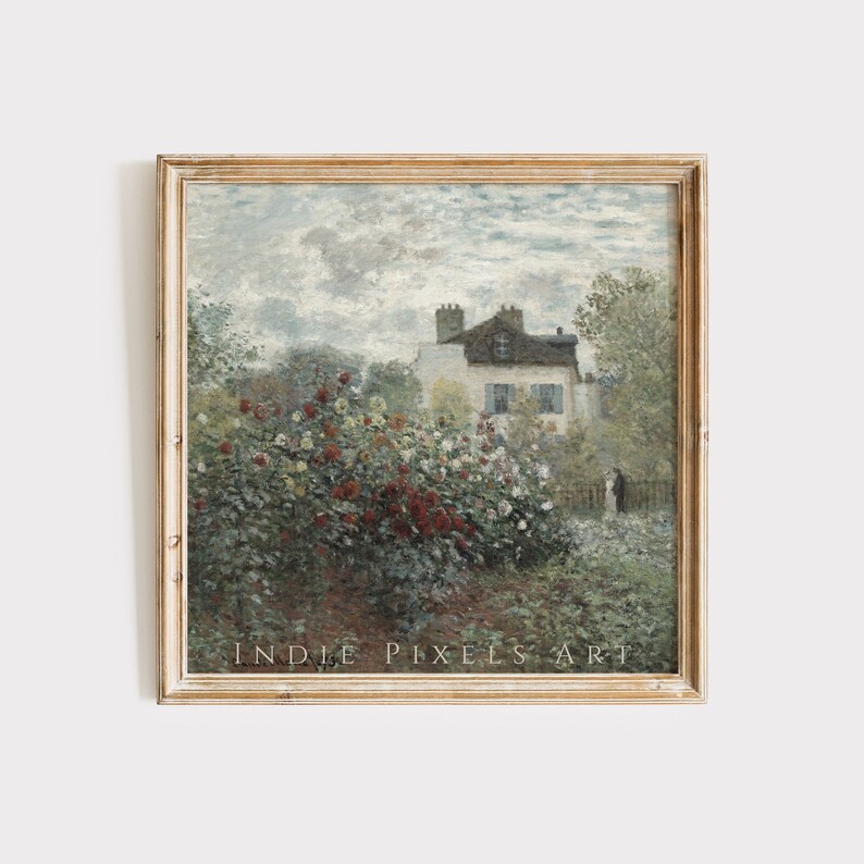 Vintage Rose Garden Painting | Printable Monet Style Cottagecore Art ...