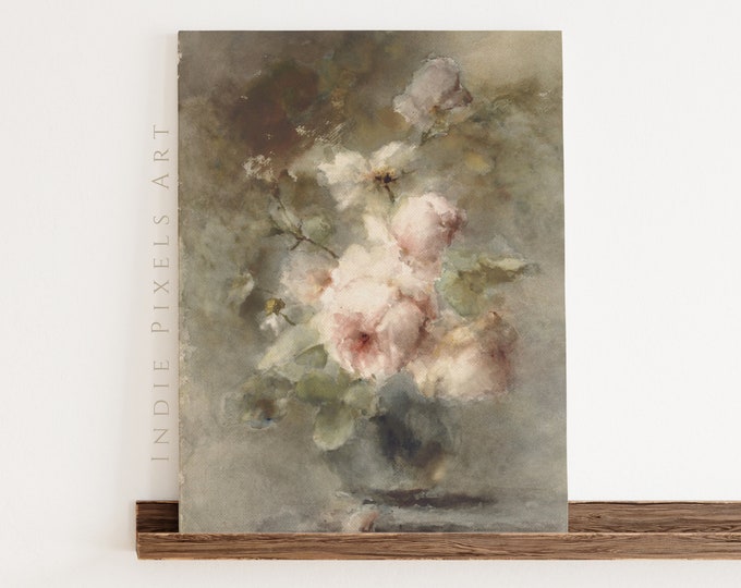 Muted Pink Still Life Painting Vintage Watercolor Roses | Pink and White Flowers Vintage Farmhouse Print Artful Floral PRINTABLE Fine Art