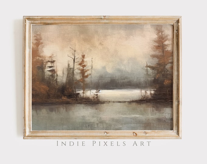 Fall Landscape Print Vintage Autumn Moody Countryside Painting Muted Farmhouse Decor Rustic Fall Wall Digital Print Rustic Fall Landscape