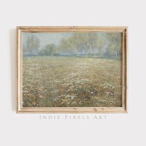 Vintage Cottage Decor Neutral Landscape Vintage Painting | Farmhouse Decor Meadow Landscape Printable Art Neutral Spring Meadow Print