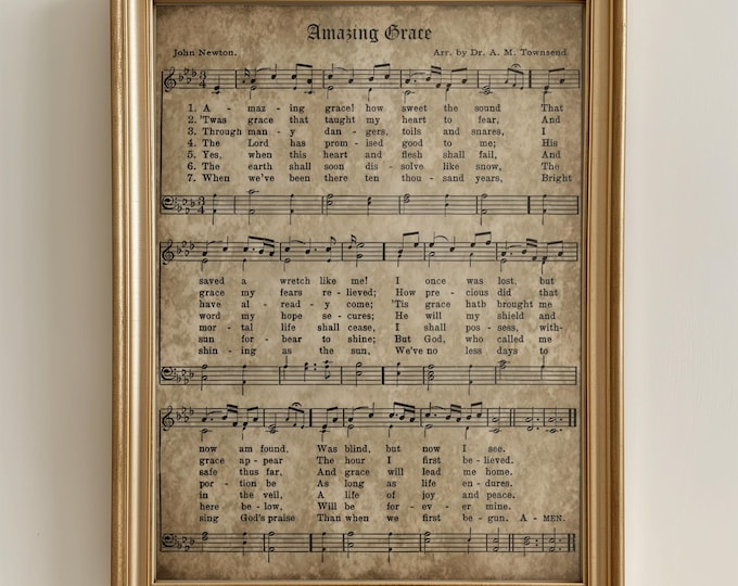 Music Wall Art Prints Amazing Grace Vintage Christian Hymn Downloadable Art Print Religious Sign Printable Rustic Farmhouse Decor Music Gift