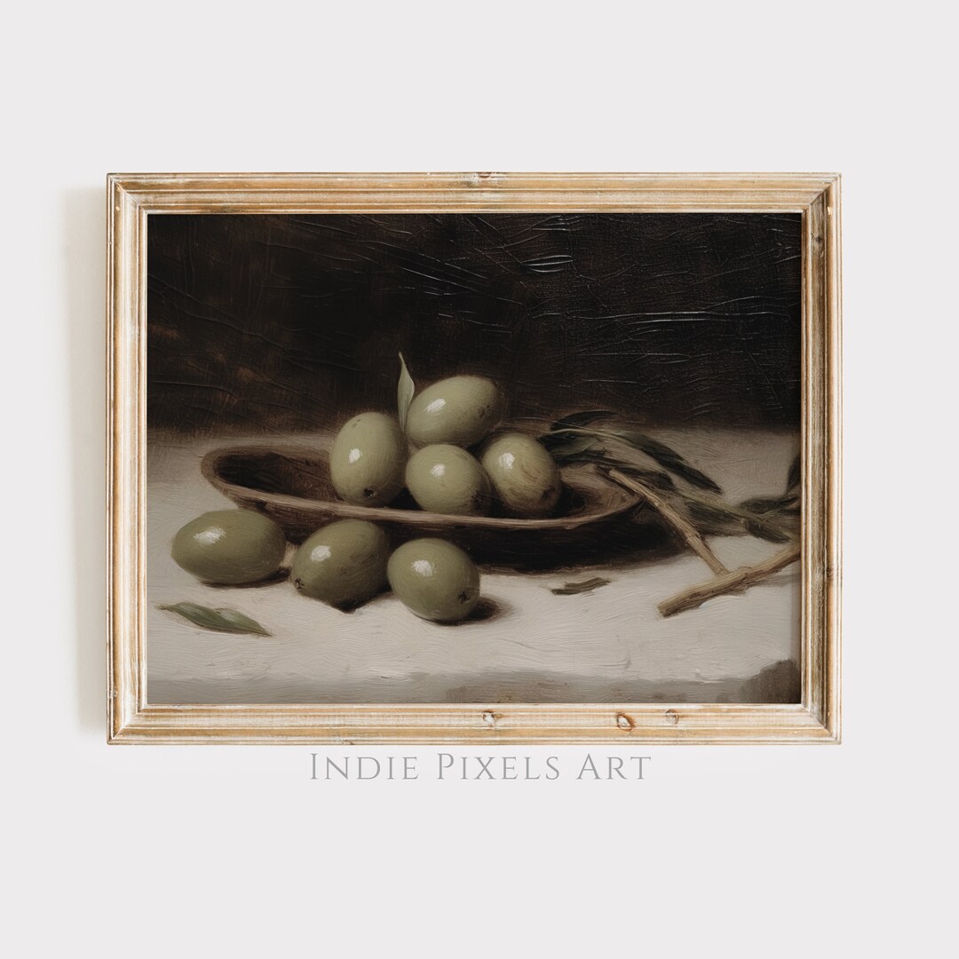 Dining Room Wall Decor Rustic Painting Olives Digital Print, Rustic
