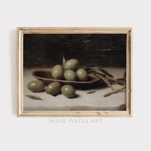 Dining Room Wall Decor Rustic Painting Olives Digital Print, Rustic Italian Wall Art for Dining Room Kitchen Moody Painting Spanish Olives