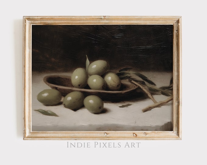 Dining Room Wall Decor Rustic Painting Olives Digital Print, Rustic Italian Wall Art for Dining Room Kitchen Moody Painting Spanish Olives