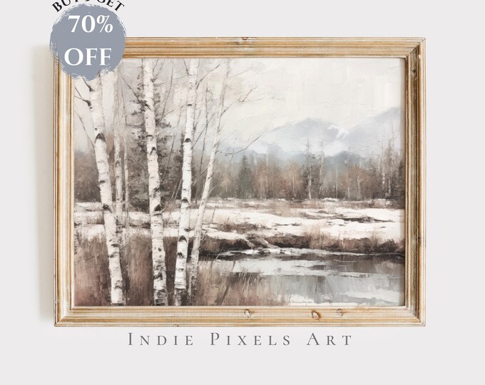 Winter Decor Neutral Wall Art Watercolor Digital Prints Landscape Print Holiday Home Decor Digital Download Neutral Earth Tone Forest