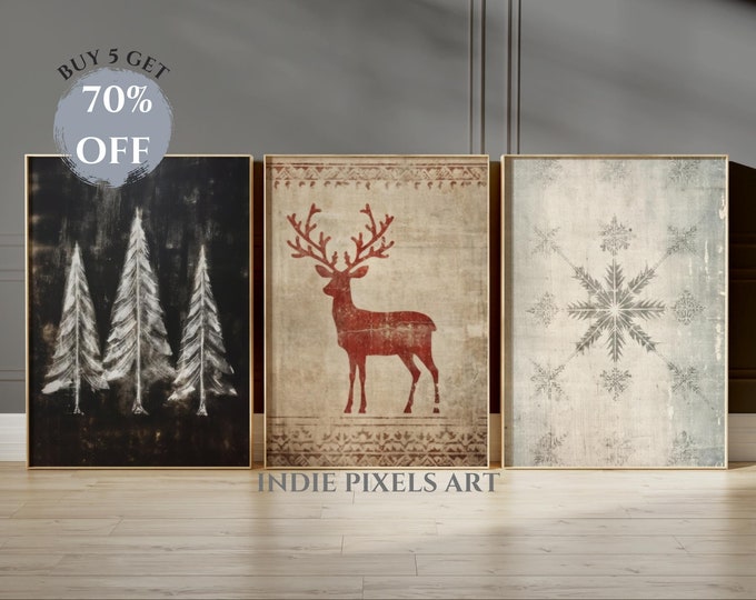 Printable Christmas Textiles and Chalkboard Christmas Trees Prints, Set of 3