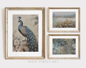 Vintage Peacock Gallery Wall Art Prints, Set of 3 (Digital Download)