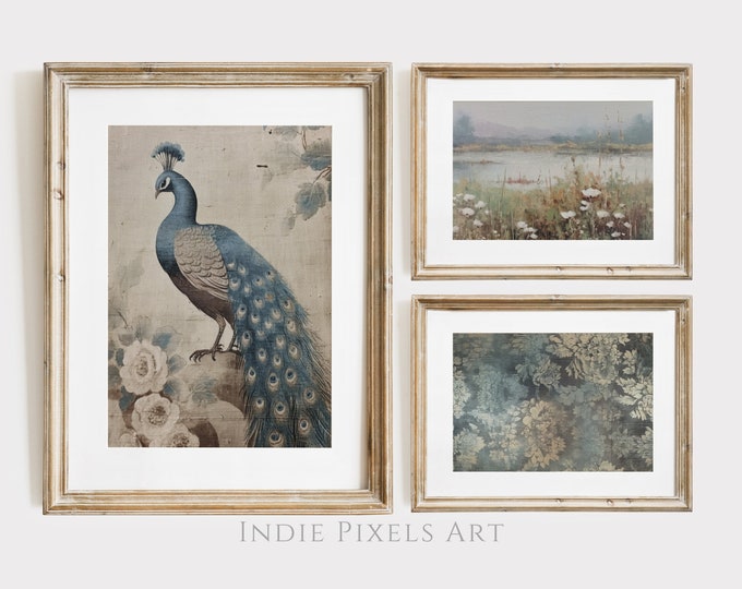 Gallery Wall Prints SET Vintage Printable Art Gallery Wall Collage European Blue Wall Art Set Vintage Style Art French Decor Set of Three