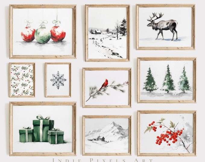 Modern Christmas Decor Gallery Wall Prints SET Printable Art Gallery Set of 10 Winter Collage Wall Art Minimalist Holiday Art Set of 10