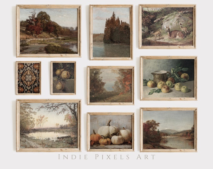 Fall Decor Printable Gallery Wall SET of 10 Vintage Art Prints