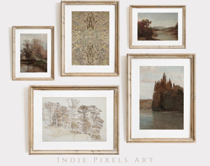 Rustic Fall Decor Vintage Gallery Wall Art Set of 5 Prints | Autumn Landscapes Farmhouse Decor PRINTABLE Set of Fall Art Digital DOWNLOAD