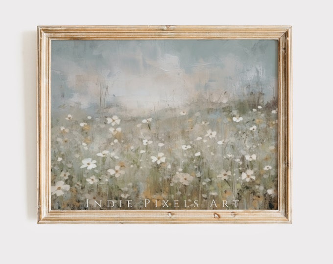 Landscape Wall Art Print Muted Wall Decor Spring Meadow Neutral Moody Wall Art Country Vintage Summer Decor Rustic Art Muted Painting
