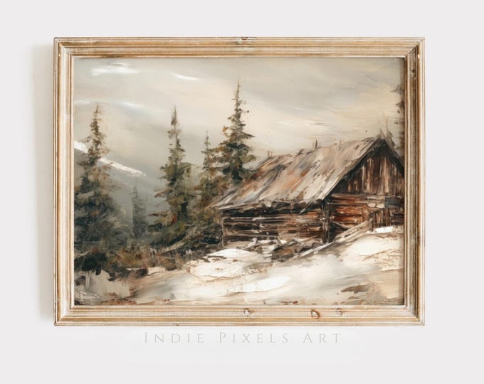 Vintage Christmas Prints Snowy Artful Rustic Winter Cabin Winter Landscape Digital Print Holiday Home Decor Digital Download