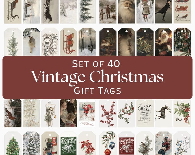 Printable Christmas Gift Tags Set of 40 Vintage Holiday Gift Tags