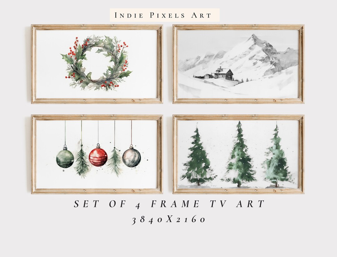 Samsung Frame TV Art Simple Christmas Set Watercolor Art for Frame TV