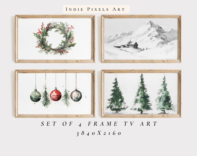 Samsung Frame TV Art Simple Christmas Set Watercolor Art for Frame TV Christmas Decor | Instant Digital Download Art for Samsung Frame TV