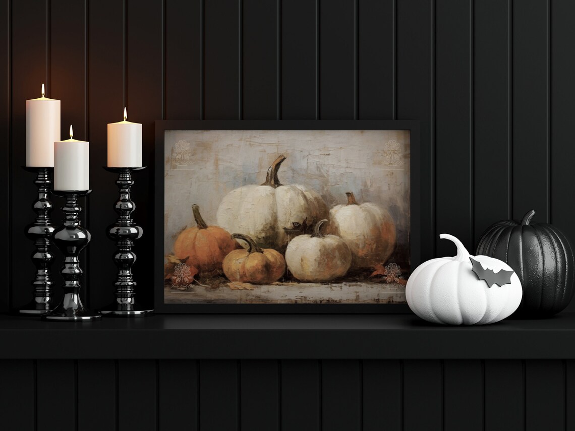 Vintage Halloween Wall Decor Digital Print Pumpkin Still Life Etsy