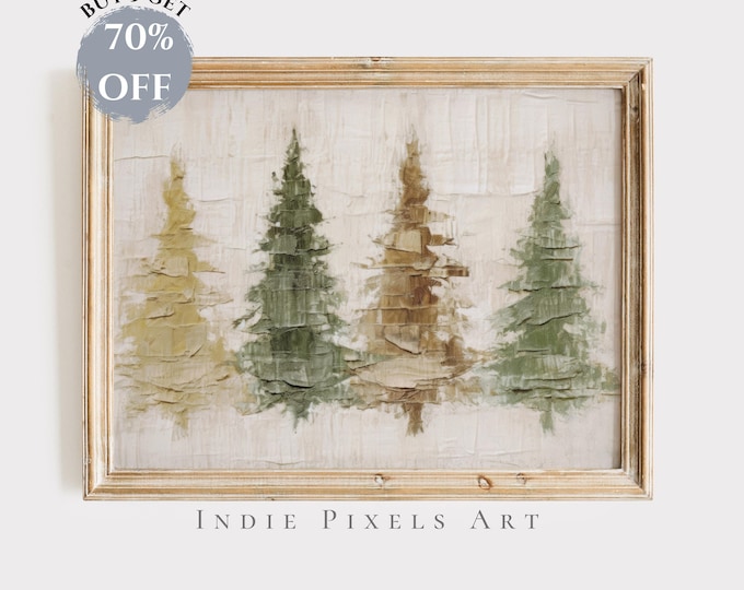 Christmas Tree Winter Print, Christmas Printable Wall Art, Farmhouse Winter Pine Forest Painting, Rustic Landscape Print, Digital Download