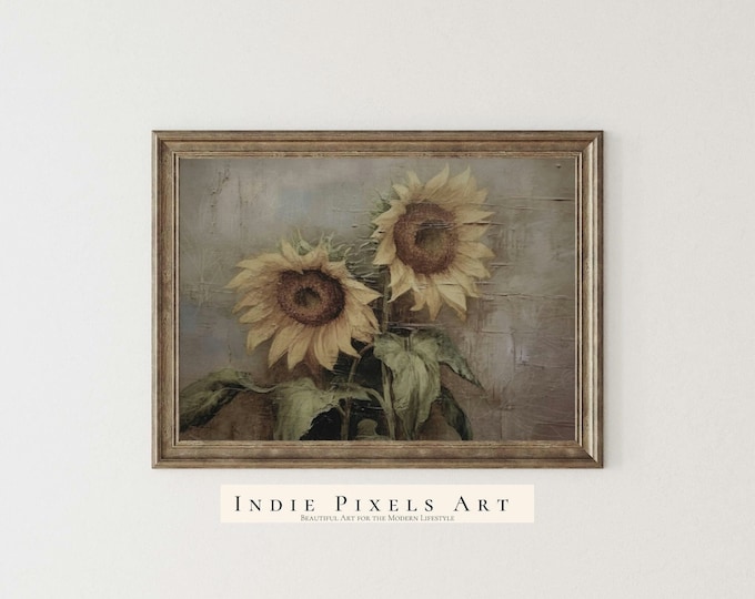 Vintage Sunflower Digital Print Art Farmhouse Sunflowers Still Life Botanical Wall Art Printable Large Sunflowers Printable Fall Wall Decor