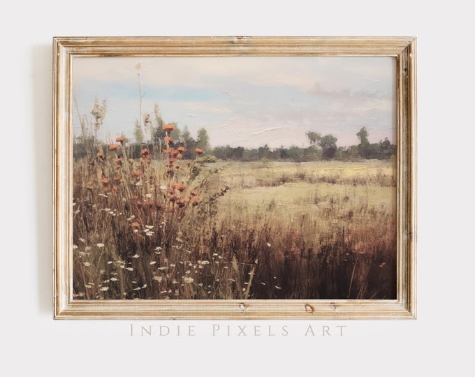 Rustic Fall Landscape Digital Print Autumn Wildflowers Fields Countryside Painting Farmhouse Decor Fall Wall Digital Print Autumn Earth Tone