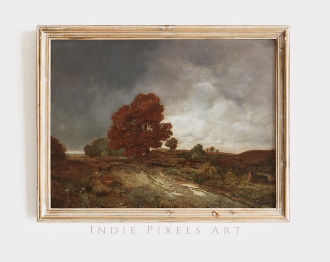Autumn Landscape Digital Printable Wall Art Vintage Fall Countryside Painting Farmhouse Fall Wall Decor Rustic Earth Tone Digital Art