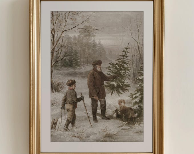 Christmas Prints Vintage Painting Christmas Tree Printable Vintage Art | Rustic Christmas Wall Art Farmhouse Holiday Decor Digital Download