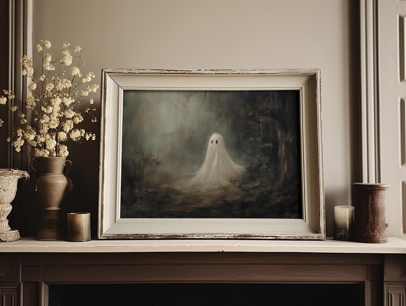 Halloween Art Ghost Painting Printable Halloween Decor, Cute Ghost Painting Digital Art Print Halloween Wall Art Print Primitive Ghost