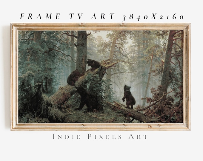 Lodge Frame TV Art Cabin Decor Vintage Black Bears Painting Farmhouse Decor | Digital Download Art for Samsung Frame TV Instant Download
