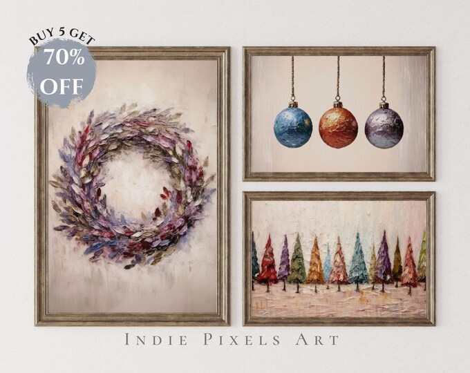 Vintage Christmas Gallery Wall Prints SET Colorful Whimsical Christmas Printable Art Gallery Set of 3 Colorful Holiday Collage Wall Vintage