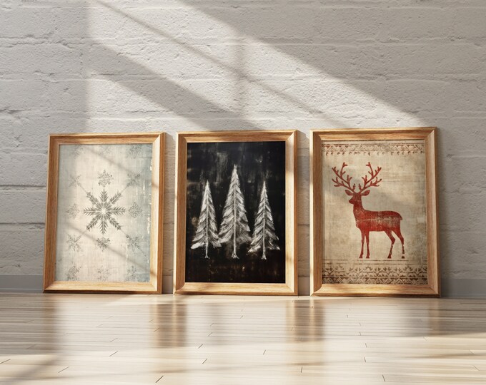 Printable Christmas Textiles and Chalkboard Christmas Trees Prints, Set of 3