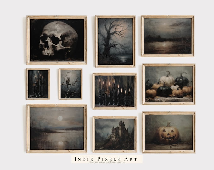 Gothic Halloween Gallery Wall Prints Set of 10 Dark Arts, Dark and Moody Halloween Digital Downloads