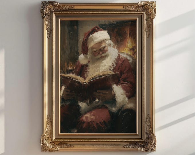Christmas Wall Art Vintage Santa Portrait Painting Holiday Printable Art, Moody Christmas Decor Vintage Christmas Decor Rustic Holiday Art
