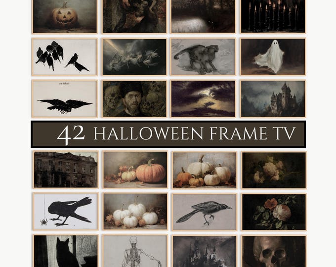 Samsung Frame TV Halloween Art Set 42 Vintage Halloween Frame TV Art Dark Academia Frame TV Art Spooky Season Vintage Skull Witch Pumpkins