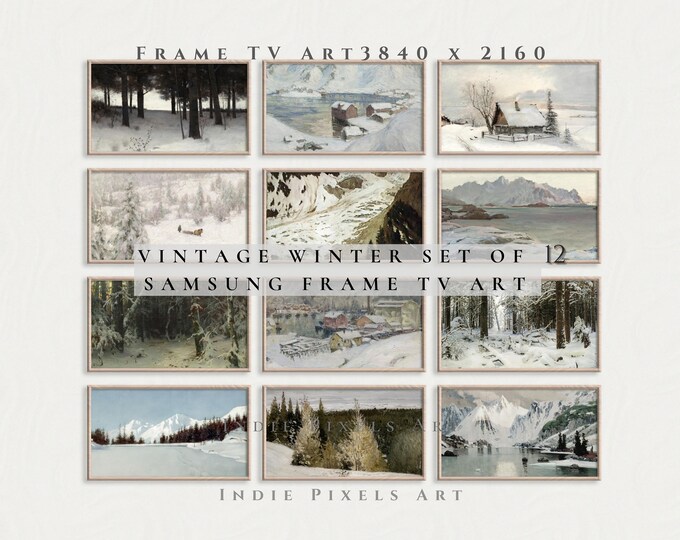 Frame TV Art Winter Landscapes Set of 12 Artful Vintage Winter Arts for Frame TV Moody Christmas | Instant Download Art for Samsung Frame TV