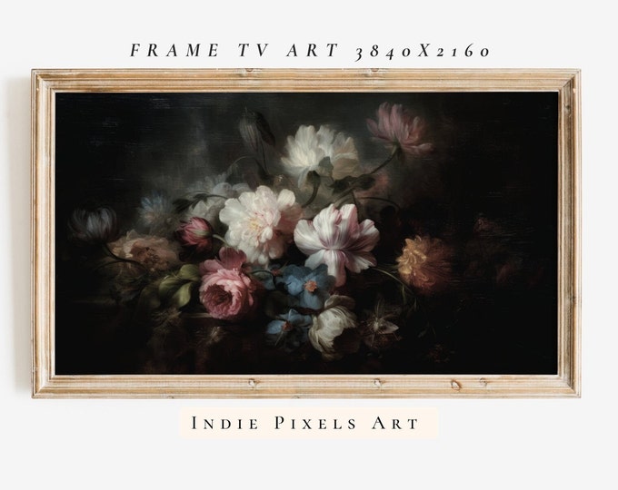 TV Frame Art Floral Painting 4K Art for Samsung Frame TV Moody Maximalist Decor | Instant Digital Download Art for Samsung Frame TV