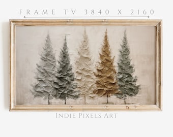 Primitieve kerstbomen 4K TV-kunst voor Samsung Frame TV boerderij decor | Digitale downloadkunst voor Samsung Frame TV Direct downloaden